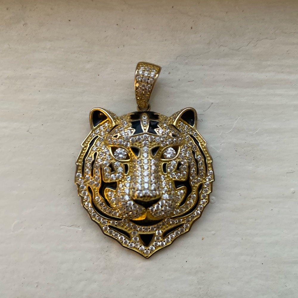 Tiger Head Necklace Pendant 925 Sterling Silver